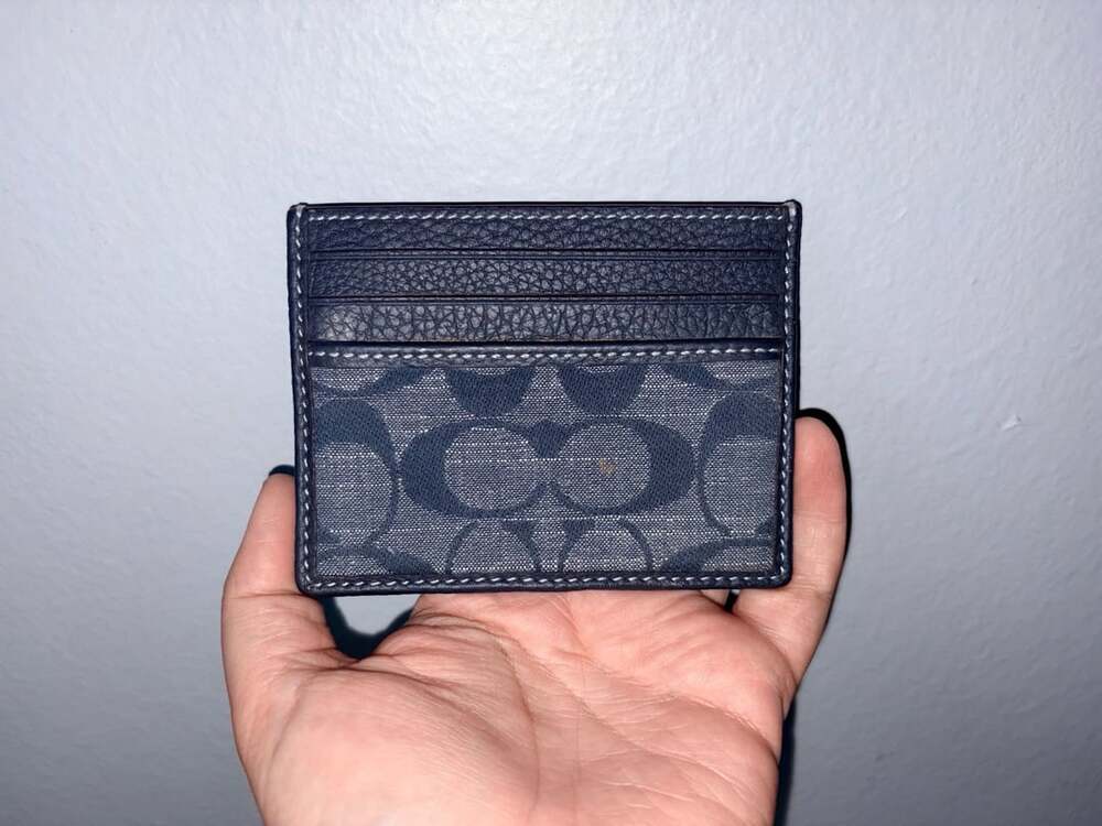 Coach Slim ID Card Case In Denim Signature Chambray Pebble Leather